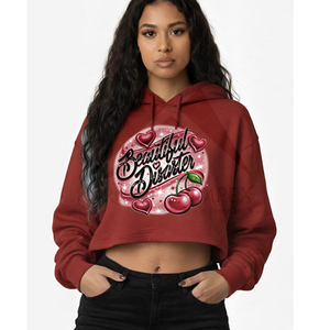 Women's <b>Red</b> <b>Cropped</b> Hoodie With Cherry Heart Print Casual Cotton Sweatshirt Autumn Wear - Product Image 1