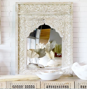 This fluid, wavy full-length <b>wall</b> <b>mirror</b> showcases a smooth natural wood frame outline available at wholesale prices. - Product Image 6