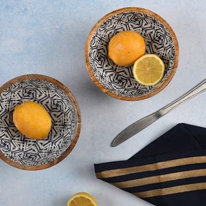Juego de 2 cuencos para servir de madera de mango con estampado esmaltado para mesas de comedor y utensilios de cocina, aperitivos y cuencos para servir alimentos - Product Image 4