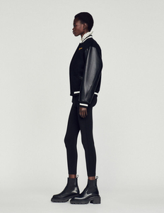 SANDRO Veste universitaire noire à capuche, manches en coton, logo S brodé, texte Baby Love, style preppy, coupe classique, respirante, unisexe - Product Image 3