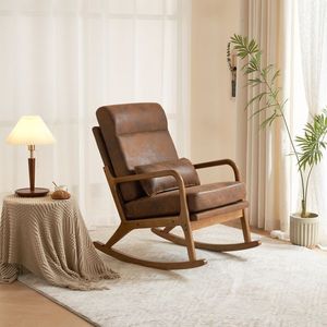 Sedia a dondolo da interno Orang 100*65*101cm con schienale alto, cuscino lombare, colore legno naturale, braccioli e schienale in legno massello, seduta in ferro per soggiorno - Product Image 5