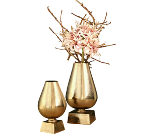 Jarrón de Flores Dorado Hecho a Mano, Diseño Moderno, Aluminio Sólido, Juego de Dos Macetas Metálicas Decorativas para el Hogar, para Bodas - Product Image 1