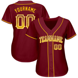 Maillot de baseball personnalisé OEM avec logo, en tissu respirant, léger et à séchage rapide, en maille polyester, couleur rouge cramoisi, or et blanc, style Drift Fashion. - Product Image 6