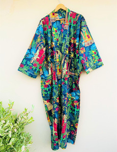 Kimono con Estampado Floral Bohemio, Manga Tres Cuartos, Corte Holgado, Ropa de Verano, Estampado Digital, Tejido de Poliéster, Largo Midi - Product Image 3