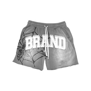Shorts homme en molleton de coton 300 GSM de haute qualité, effet délavé noir, imprimé graphique, logo personnalisé, coupe décontractée. - Product Image 4