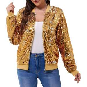 Blazer à paillettes glamour pour femme, veste de soirée dorée avec design ouvert sur le devant et veste à paillettes confortable, authentique - Product Image 1
