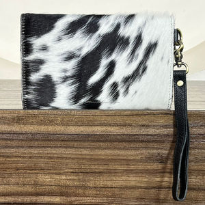 New Arrival Genuine Cowhide Fur Leather Clutch Wallet Luxury Turquoise Concho Hand Tooled Floral <b>Wristlet</b> Purses For Women's - Product Image 5