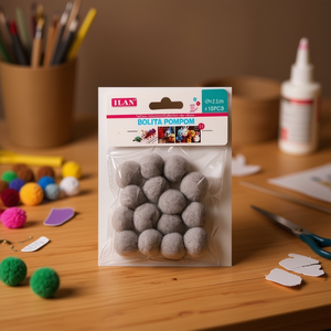 Ilan Bolita Pompon 2.5Cm Gris Decoraciones Artesanales Para Proyectos DIY - Product Image 2
