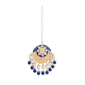 Tikka ethnique plaqué or Kundan avec perles roses, bijou de front fait main pour femmes, pour mariage - Product Image 2