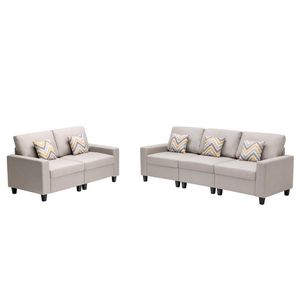 Set Divano e Poltrona Nolan 95.5 in Tessuto Lino Beige per Soggiorno con Gambe e Cuscini Intercambiabili - Product Image 5