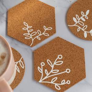 Wooden <b>Coaster</b> Set Handmade Oak and <b>Cork</b> <b>Coasters</b> Natural Wood & <b>Cork</b> Walnut <b>Coasters</b> Gift Box Set for Kitchen Accessories - Product Image 1