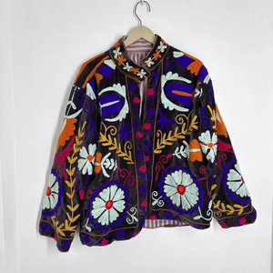 Handcrafted Velvet Suzani Bomber <b>Jacket</b> <b>Reversible</b> Vintage Boho Short Coat Colorful Embroidered Floral Pattern All Seasons - Product Image 1