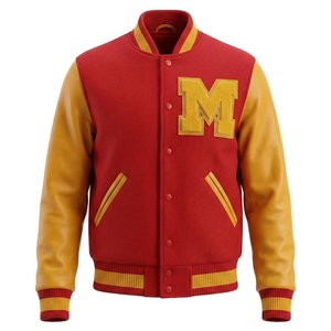 Blouson universitaire noir pour homme avec manches en cuir gris, col montant, fermeture boutonnée, style décontracté, hiver, logo frontal - Product Image 6