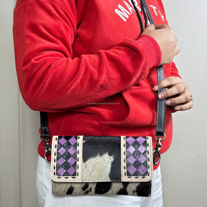 Portefeuille bandoulière en cuir à carreaux fait main, vente en gros directe d'usine 2025, cuir de vache véritable, porte-cartes long de créateur, sacs à main - Product Image 4