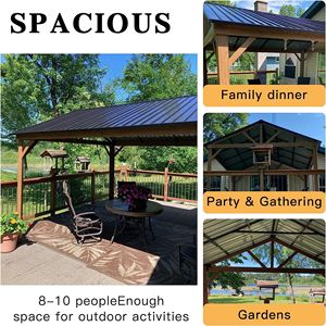Gazebo de Aluminio para Exteriores de 12 x 14 pies con Techo Rígido y Cubierta de Acero Galvanizado para Patios y Jardines (Marrón Amarillo) - Product Image 2