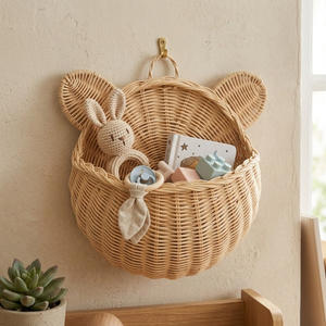 Panier mural décoratif en rotin tressé à la main pour enfants, meuble de rangement artistique, panier suspendu en osier fait main pour chambre de bébé, vente en gros - Product Image 1
