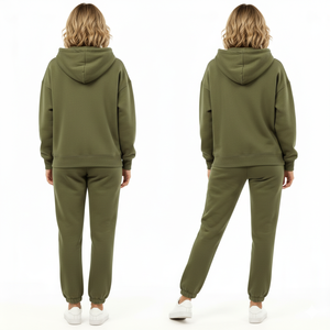 Wholesale Winter Casual Unisex Solid Track Suit Two Piece <b>Set</b> Custom Logo Printing Hoodie and Stacked Sweatpants <b>Set</b> - Product Image 4