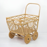 Poussette pour poupée tressée à la main, chariot en rotin de haute qualité, accessoire ludique pour poupées