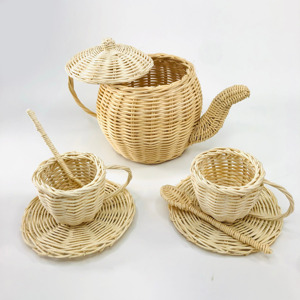 Juego de tetera y taza de ratán de calidad premium, juguete educativo hecho a mano para niños. - Product Image 1