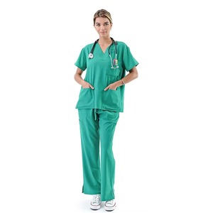 Women's Green <b>Scrub</b> Set Short Sleeve Top With Pockets Hospital Uniform Woven Cotton Polyester Blend - Product Image 4
