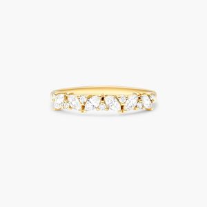 Bague en or jaune avec diamants marquise et ronds - Product Image 1