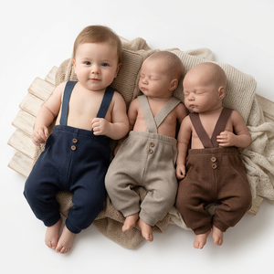 Baby Boys Knitted Overalls Solid Color Breathable Cotton Pants Knee Length Casual Spring Style Infant Toddler Clothing - Product Image 2