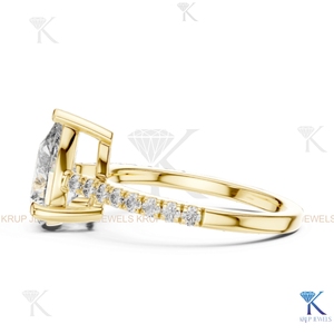 Lab Grown Diamond Pear Cut Engagement Ring Pave Band 3 Prong Setting Yellow Gold IGI Certified Unisex Bridal Jewelry Anniversary - Product Image 4