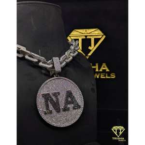 Colgante de letra redonda personalizado con diamantes de moissanita VVS totalmente engastados, plata de ley 925, joyería hip hop de Trisha Jewels - Product Image 3
