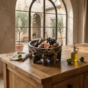 Bol de service moderne en marbre gris foncé poli de haute qualité, écologique, à profil bas, pour table basse - Product Image 4