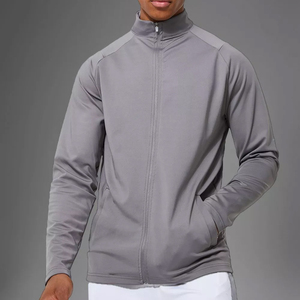 Veste polaire grise pour homme, col montant, fermeture éclair, style sportif, couleur unie, polyester, vêtement d'automne, coupe régulière, style slim - Product Image 1