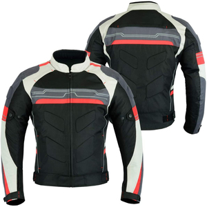 Chaqueta de Motociclista de Cuero PU para Hombre, Negra, Gris y Roja, Estilo Biker, con Bloques de Color, Cierre de Cremallera, Cuello Alto, Corte Regular - Product Image 6