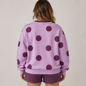 Ensemble short et haut à col rond pour femme, motif pois lilas géants, style universitaire, personnalisable, décontracté, sportswear - Product Image 2