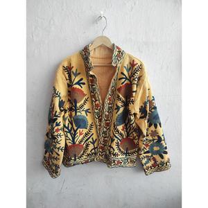 เสื้อแจ็คเก็ตซูซานีทำมือ สีเหลืองมัสตาร์ด ปักลายดอกไม้ สไตล์โบฮีเมียน ผ้าฝ้าย เสื้อคลุมผู้หญิง - Product Image 4