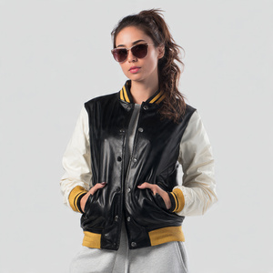 Vestes en cuir de baseball streetwear pour femmes, manteau varsity en cuir de haute qualité pour femmes, veste varsity en cuir jaune rayé pour femmes - Product Image 1