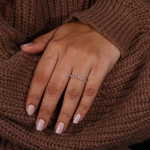 Half Eternity Diamond Band <b>Ring</b> Unique Platinum Wedding Band Lab Grown Diamonds Stackable <b>Rings</b> <b>Thin</b> Unique Women's Diamond Band - Product Image 4