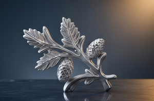 Décoration de table contemporaine en aluminium argenté, branche de pin et cône sculptés, figurine de Noël pour accent d'intérieur. - Product Image 5