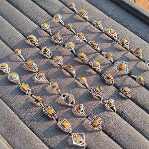 Anillos de latón con ojo de tigre al por mayor, chapados en plata oxidada, estilo bohemio, surtido de joyería vintage para mujeres y hombres - Product Image 3