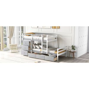 เตียงสองชั้นสีเทาแบบมีลิ้นชักและบันไดสำหรับเด็ก - Product Image 5