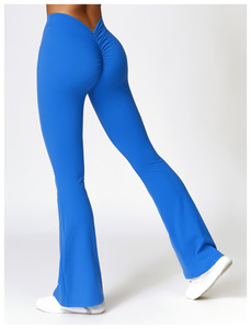 High Waist <b>Flared</b> <b>Leggings</b> With Twist Halter Top Set Spandex Nylon Four-Way Stretch Solid Color Yoga Wear - Product Image 2