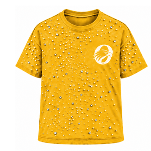 Camiseta Unisex con Adornos de Perlas Doradas, Camiseta Moderna de Manga Corta con Cuello Redondo y Decoración de Perlas para un Estilo Casual - Product Image 1