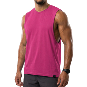 Camiseta sin mangas rosa para hombre, cuello redondo, color sólido, informal, transpirable, de punto, para entrenamiento. - Product Image 1
