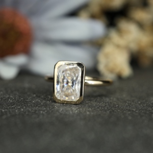 Pahal Jewels 925 Sterling <b>Silver</b> Bezel Setting Yellow Gold Plated Moissanite <b>Solitaire</b> Engagement <b>Ring</b> Women Simple Design - Product Image 4