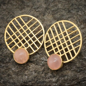 Boucles d'oreilles modernes plaquées or 18 carats avec pierre précieuse en quartz rose naturel – Boucles d'oreilles à clous tendance pour femmes – Cadeau pour elle - Product Image 6