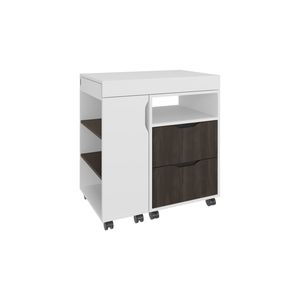 Scrivania per Computer Espandibile San Diego da 54 Pollici con Due Cassetti e Sette Ripiani con Ruote in Bianco Noce Scuro - Product Image 2