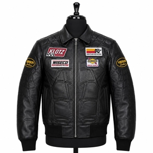 Veste de course en cuir noir Spider-Man |   Sangle en toile gaufrée et blouson de motard inspiré de Marvel, streetwear super-héros haute performance - Product Image 1