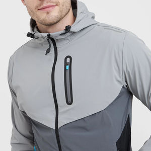 Chaqueta Softshell con Capucha para Hombre, Resistente al Viento, con Bloques de Color, Cierre de Cremallera, Ropa Deportiva para Exteriores, Otoño, Gris, Negro, Azul - Product Image 5