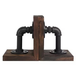 Wooden Bookends Set Of 2 Eagle <b>Head</b> Design Gold Plated Traditional <b>Style</b> For Home Office Decor - Product Image 2