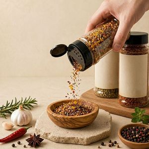 Cylindrical PET Plastic Container with Black Flapper <b>Shaker</b> Lid for <b>Salt</b> Pepper Seasoning Food Packaging Vietnam Factory - Product Image 6