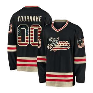 Custom <b>Men's</b> <b>Black</b> Ice Hockey Jersey V-Neck Full Sleeve Sublimated Print Teams Logo Flag Pattern Polyester Apparel - Product Image 1