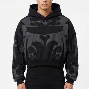 Sudadera con Capucha Oversize para Hombre, Diseño Tribal Negro, Estilo Urbano, Felpa Francesa, Manga Regular, Ropa de Otoño - Product Image 1